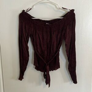 Express Off the Shoulder Blouse Tie Waist Maroon